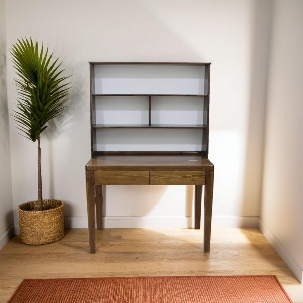 Bureau en bois rouge avec étagères et tiroirs – 1m05 x 52cm x 1m60
